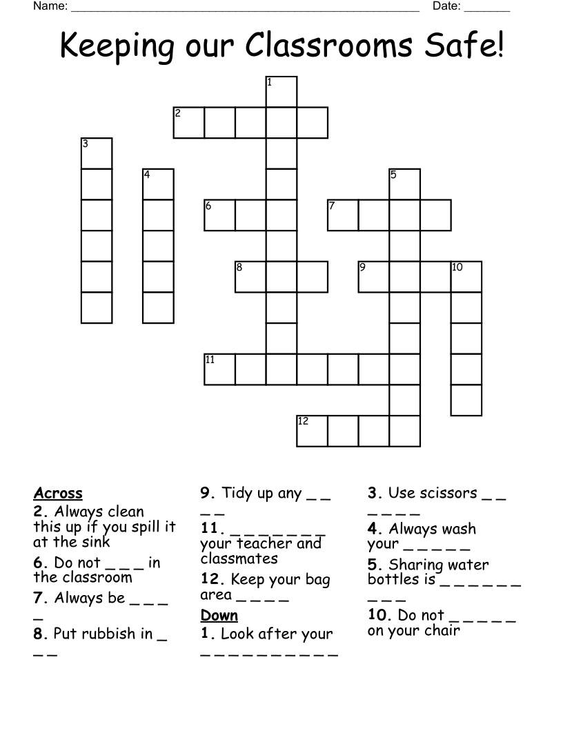 Keeping our Classrooms Safe! Crossword
