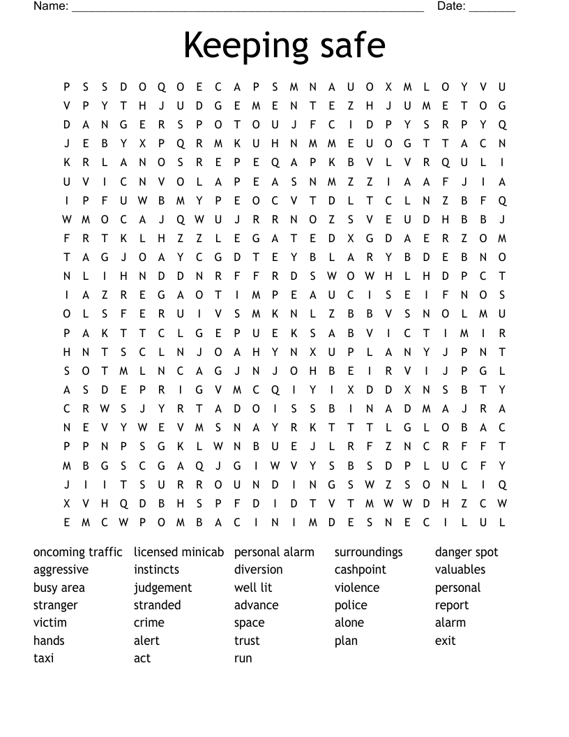 Keeping safe Word Search
