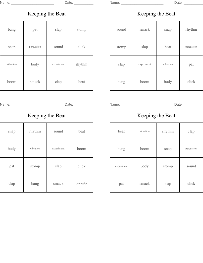 Keeping the Beat Bingo Cards