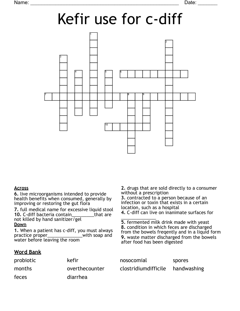 Kefir use for c-diff  Crossword