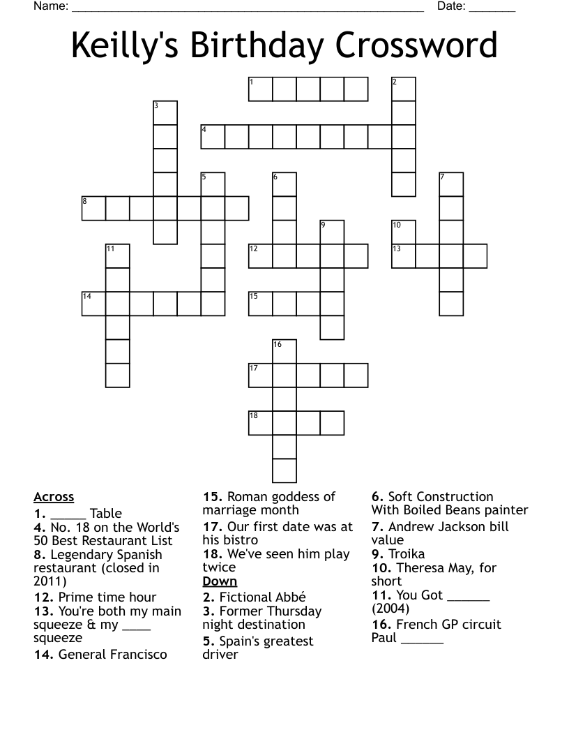 Keilly's Birthday Crossword