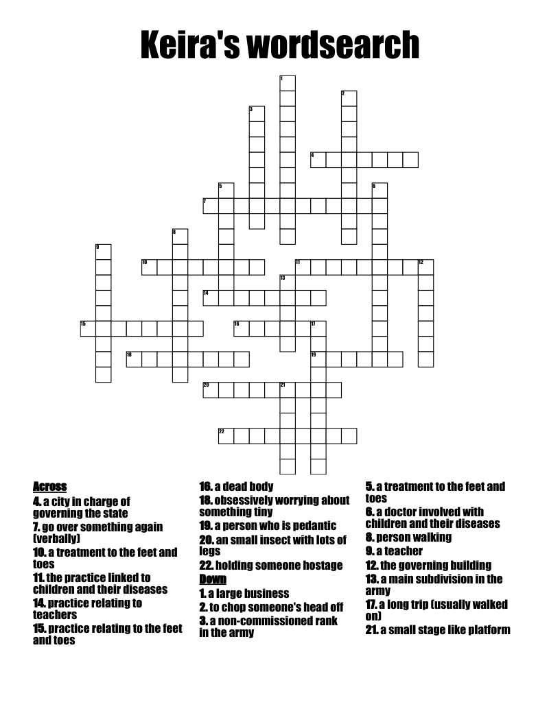 Keira's wordsearch Crossword