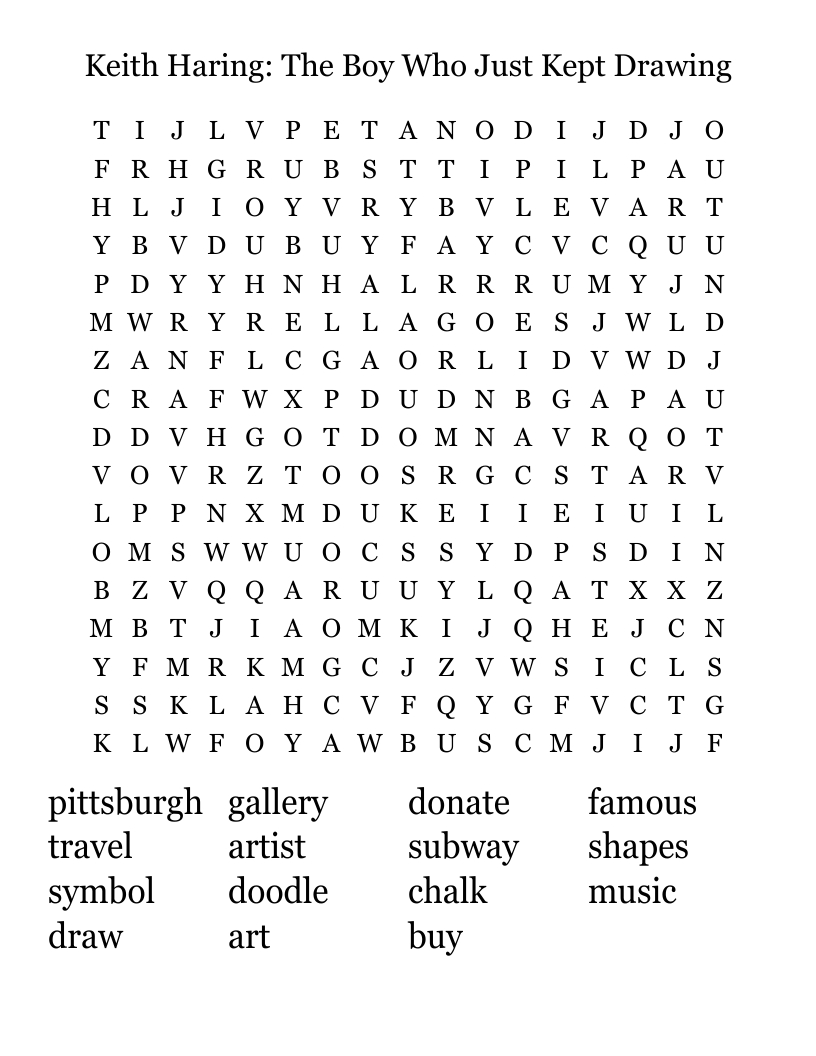 Keith Haring: The Boy Who Just Kept Drawing Word Search
