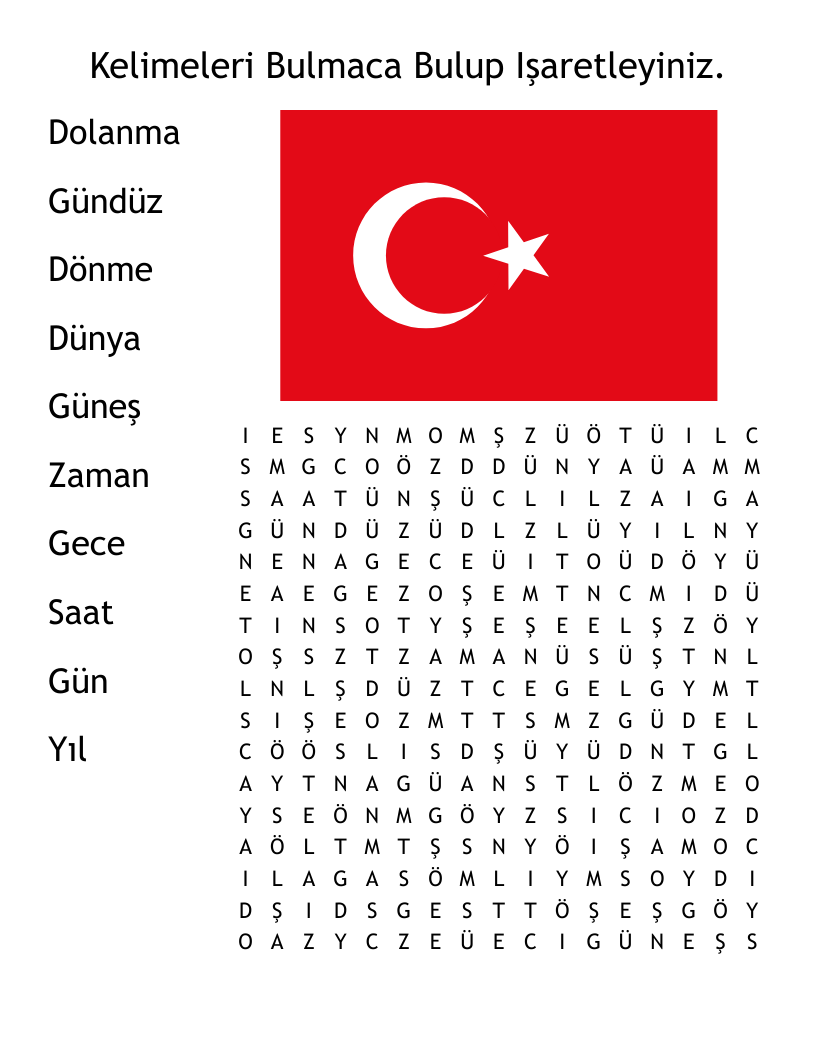 Kelimeleri Bulmaca Bulup Işaretleyiniz.  Word Search