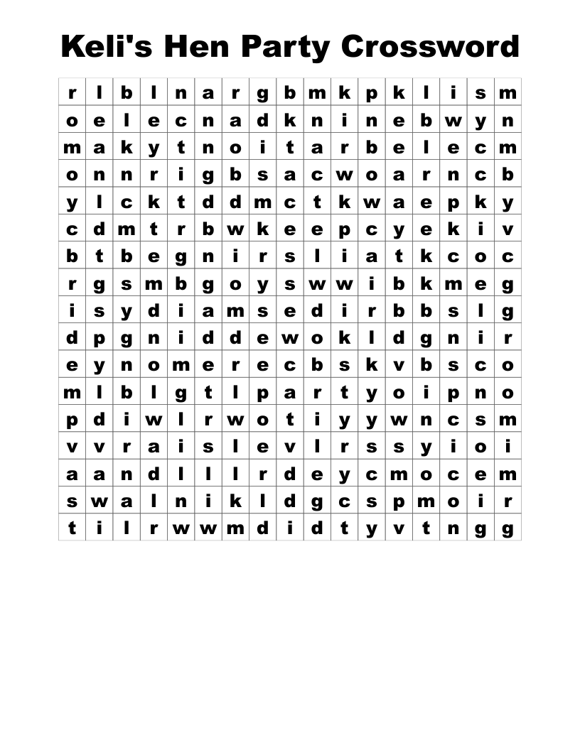 Keli's Hen Party Crossword Word Search