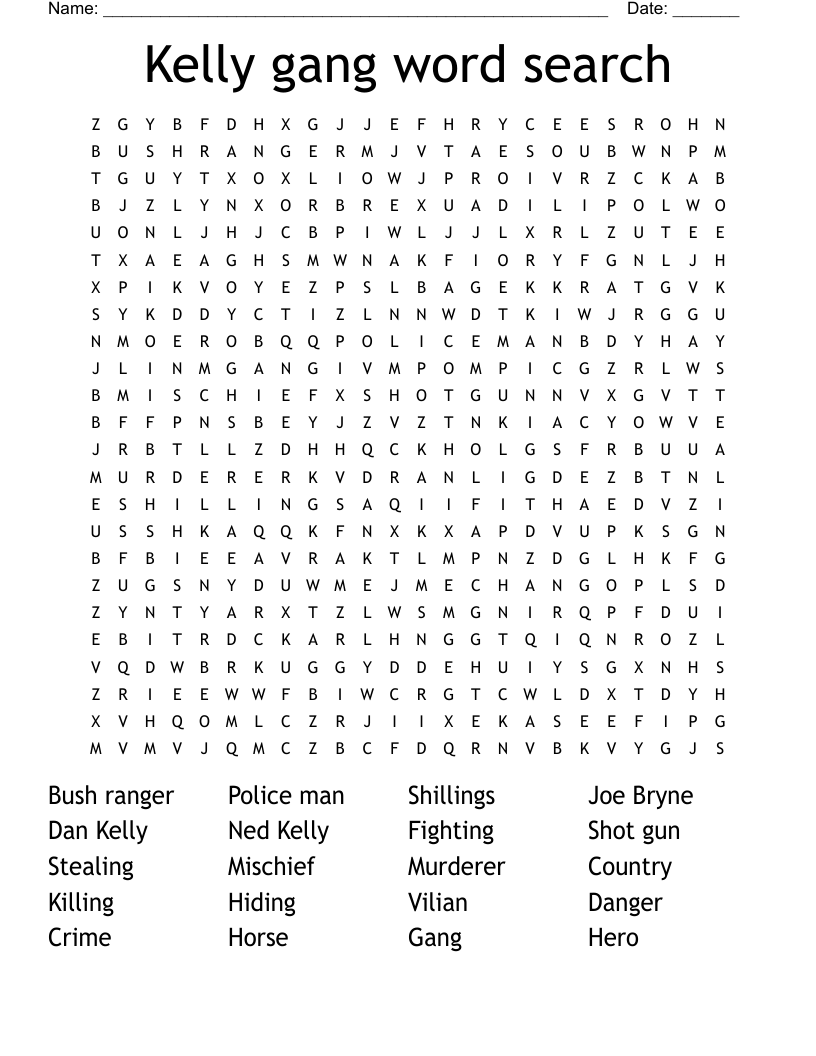 Kelly gang word search 