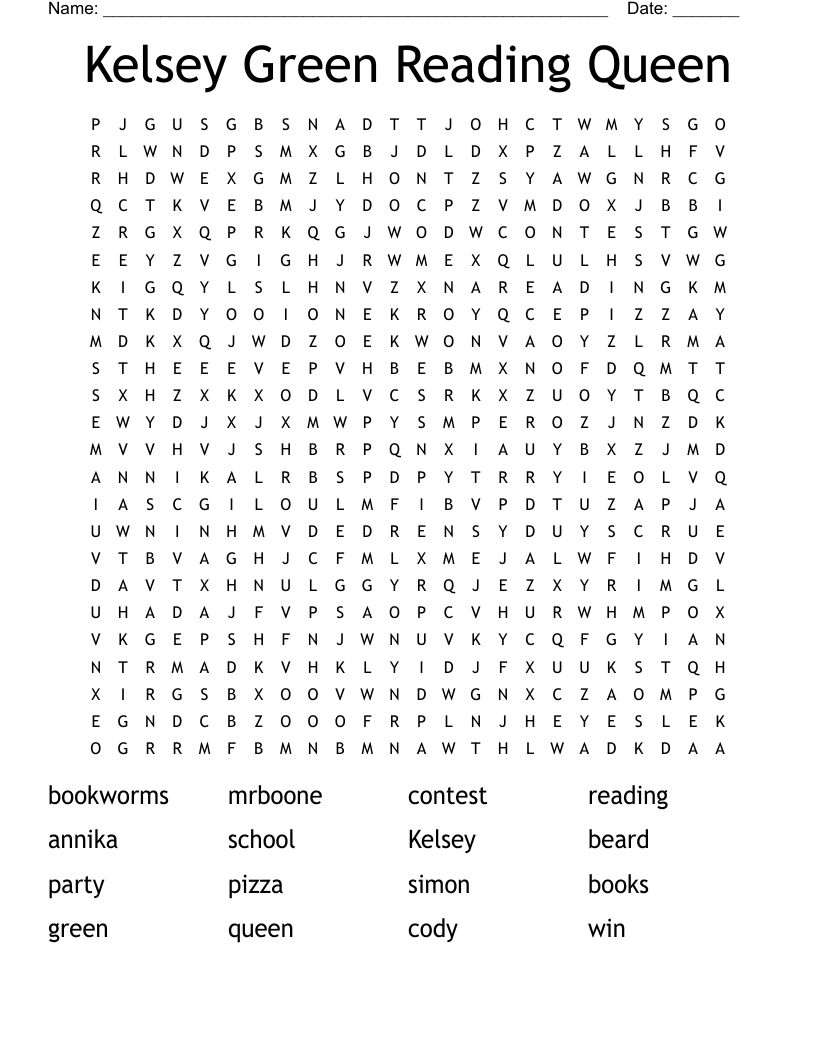 Kelsey Green Reading Queen Word Search