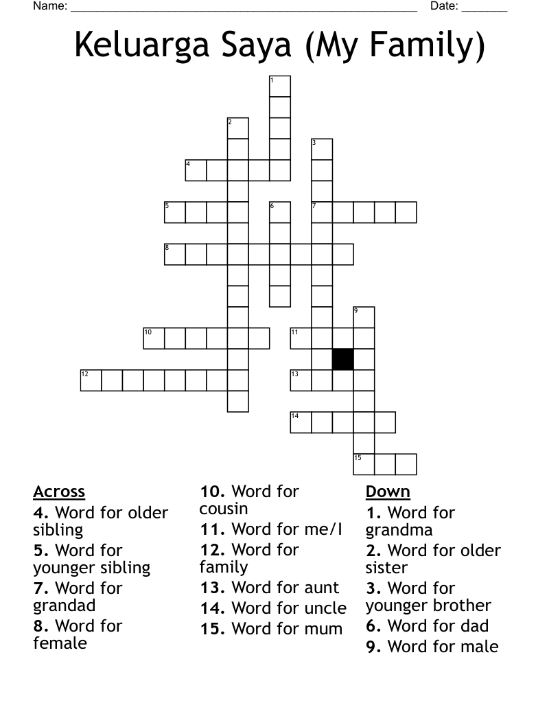 Keluarga Saya (My Family) Crossword
