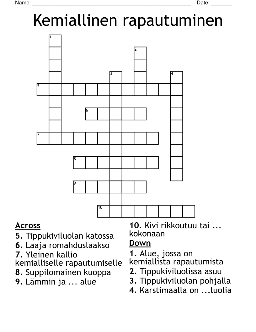 Kemiallinen rapautuminen Crossword