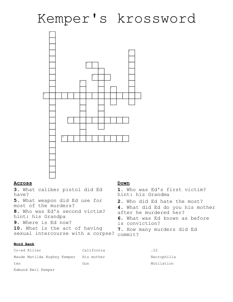 Kemper's krossword Crossword