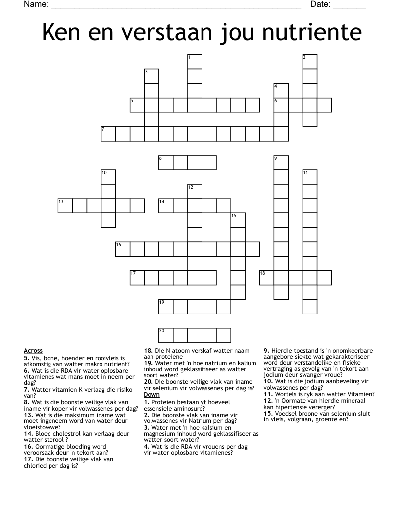 Ken en verstaan jou nutriente Crossword