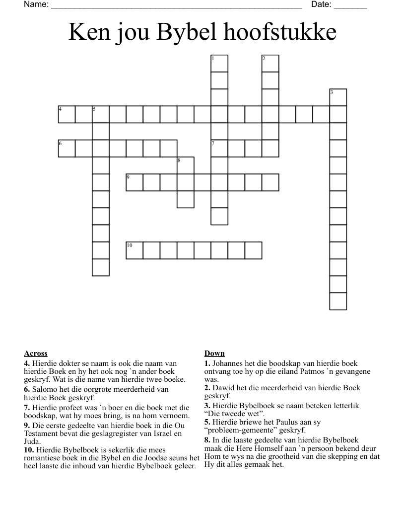 Ken jou Bybel hoofstukke Crossword