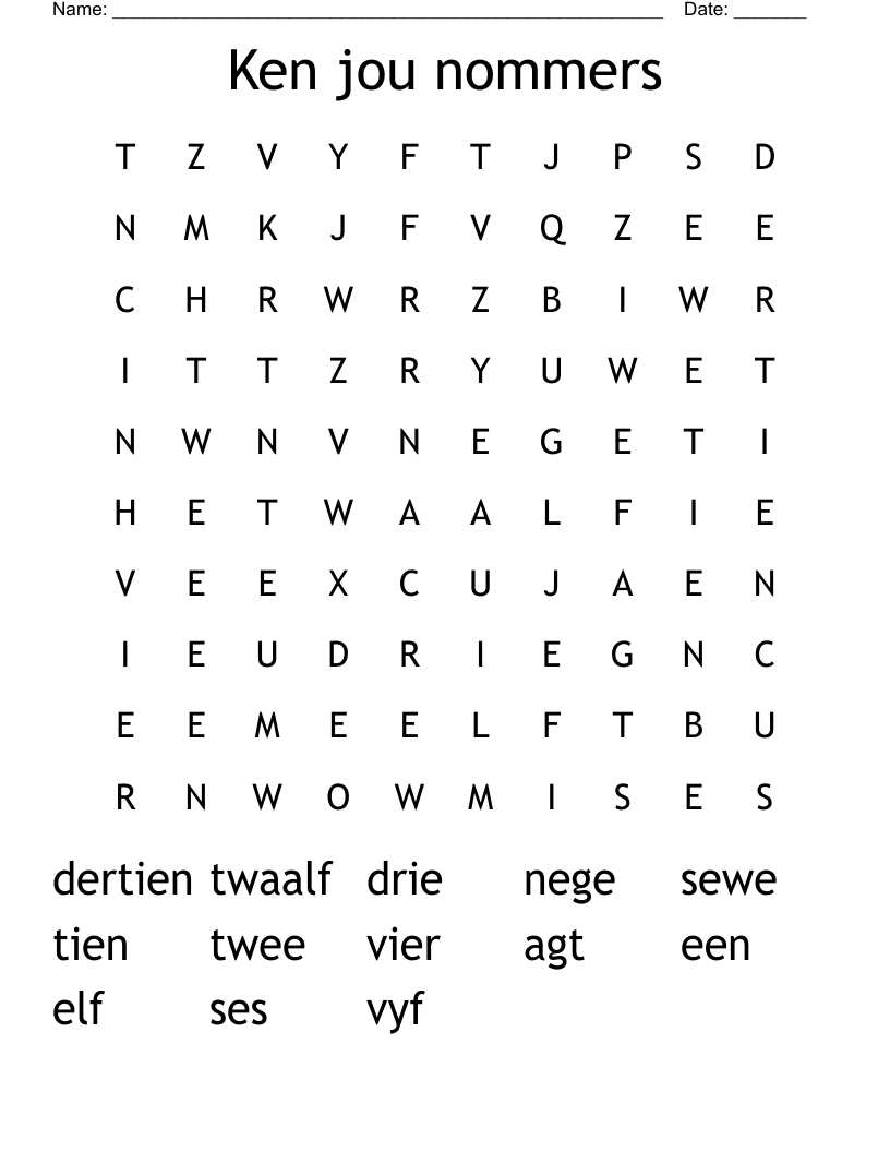 Ken jou nommers Word Search