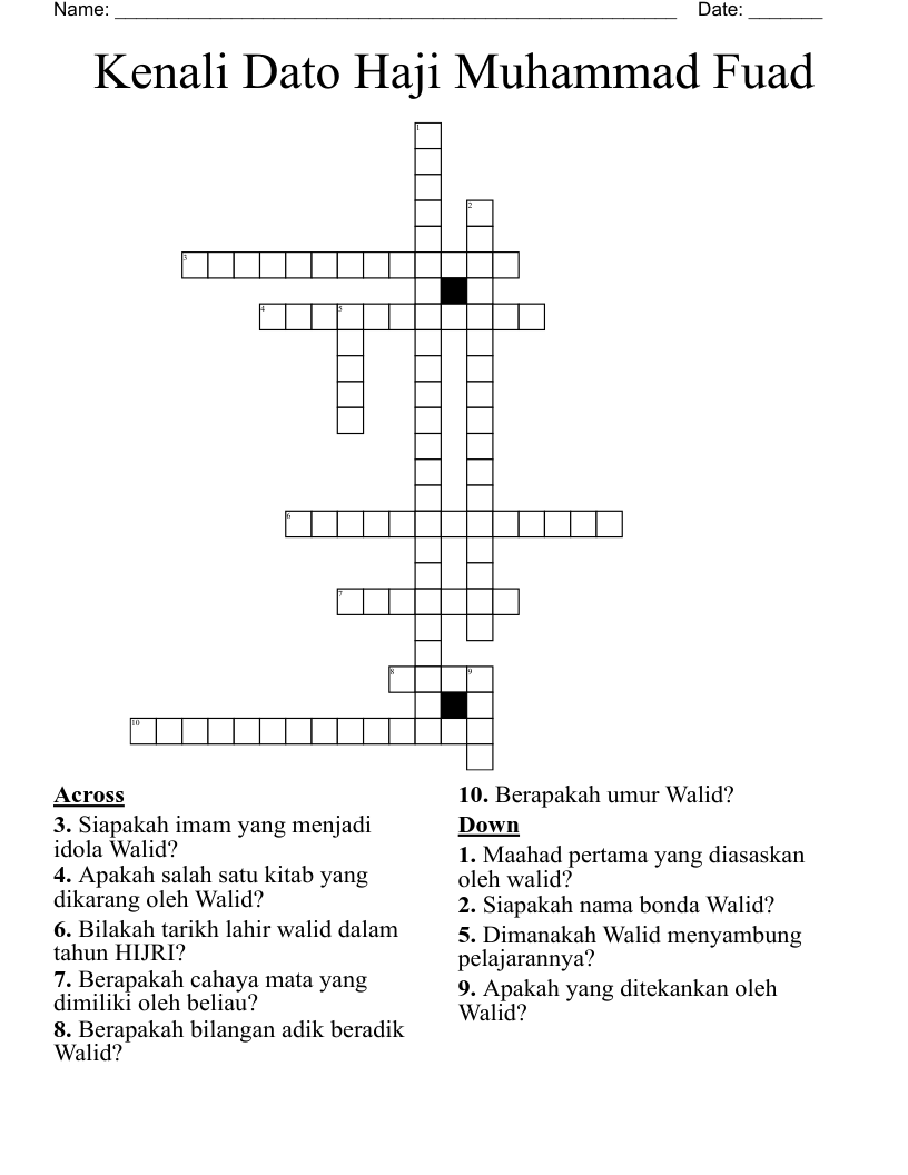 Kenali Dato Haji Muhammad Fuad Crossword