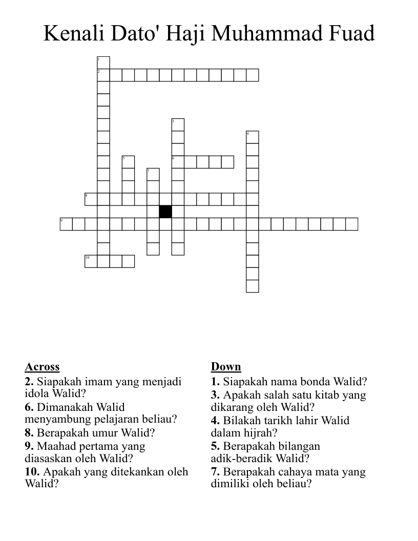 Kenali Dato' Haji Muhammad Fuad Crossword