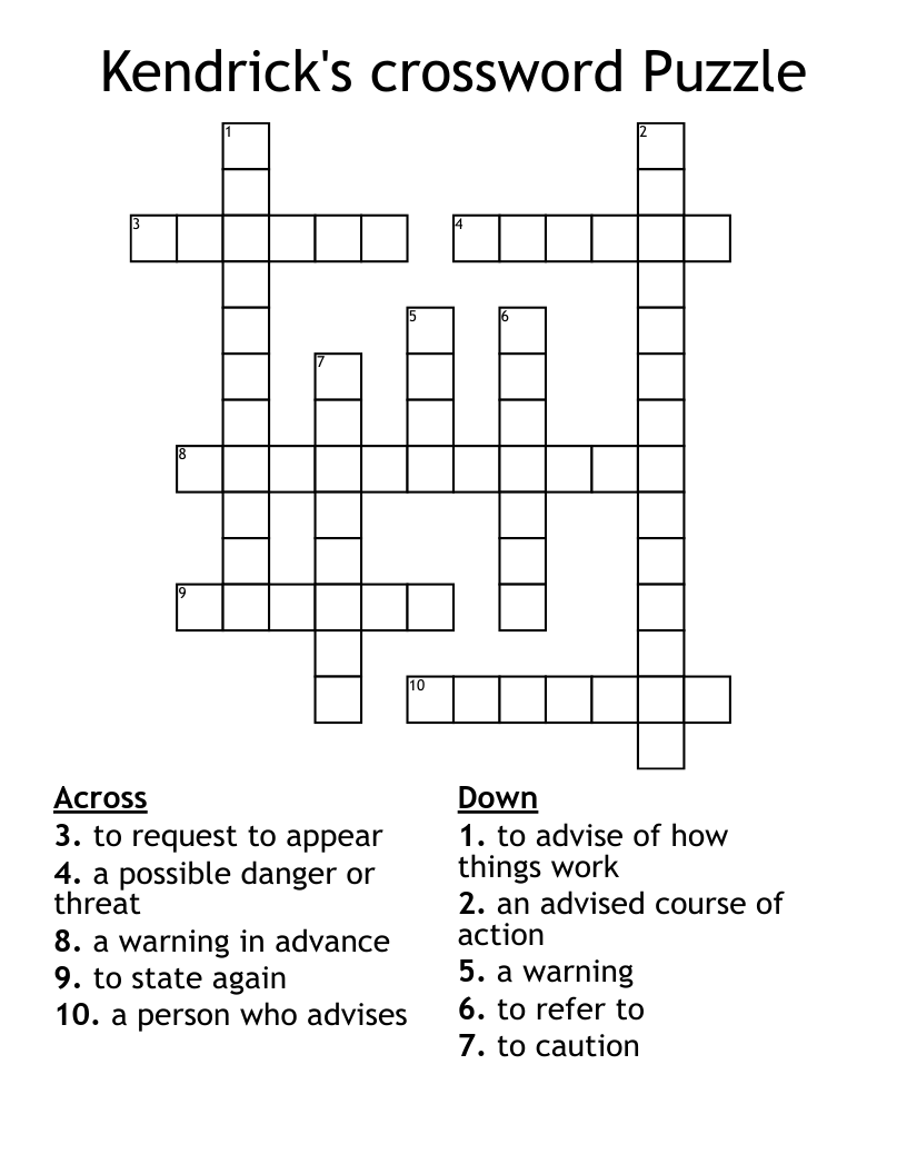 Kendrick's crossword Puzzle