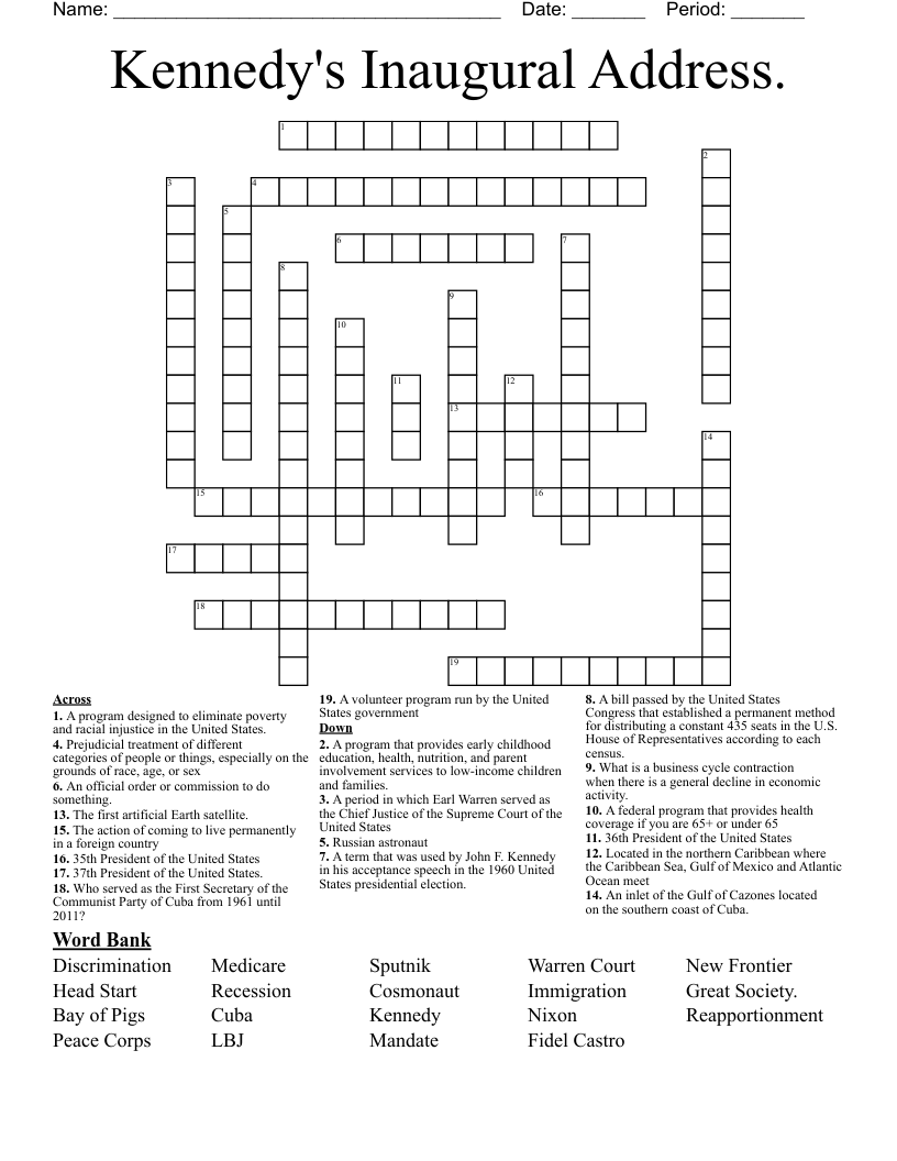 Kennedy's Inaugural Address.  Crossword