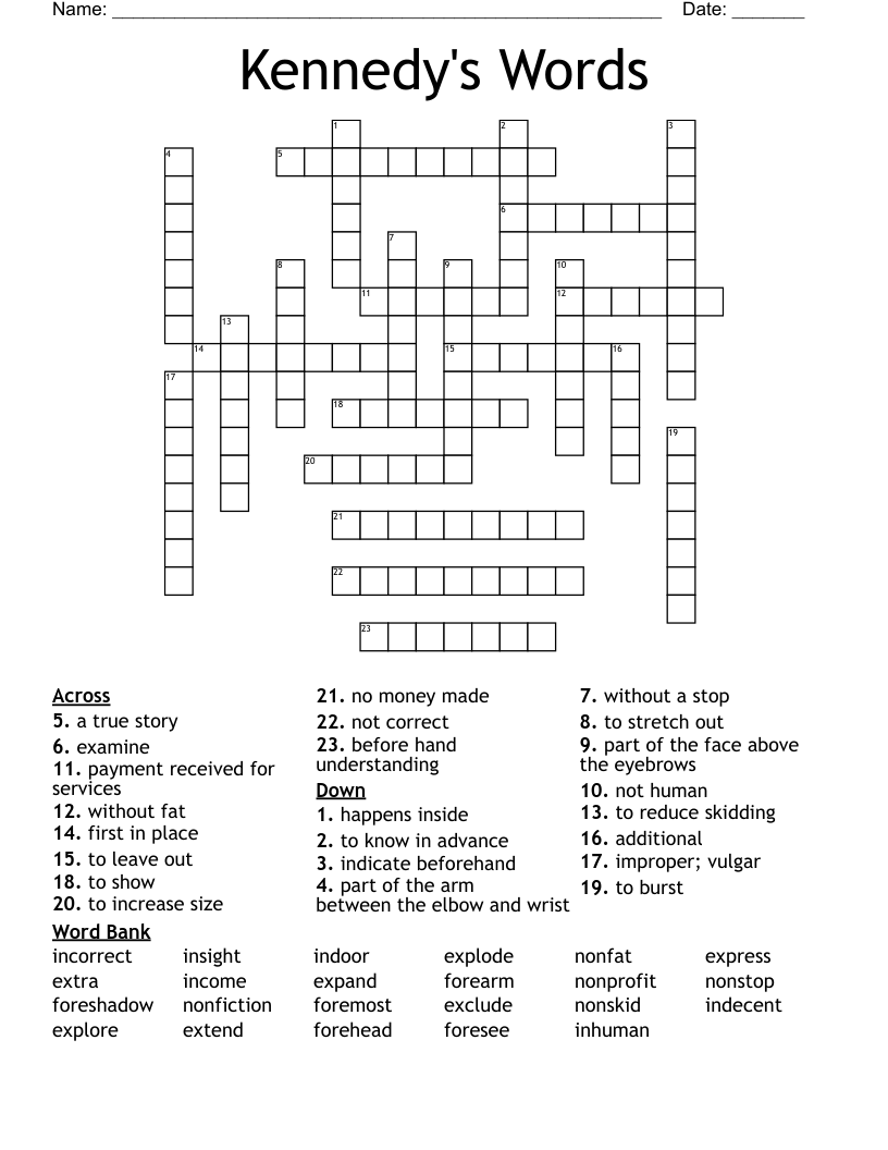 Kennedy's Words Crossword