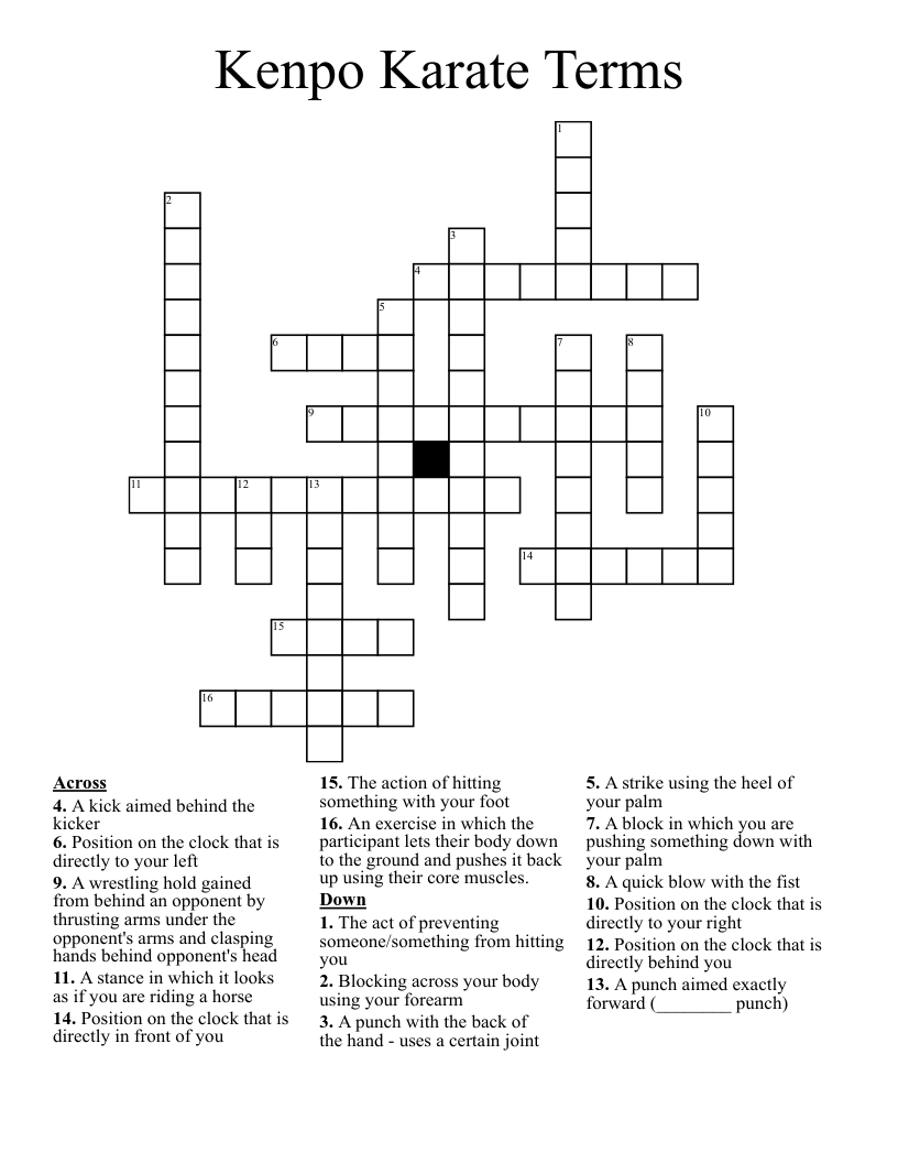 Kenpo Karate Terms Crossword