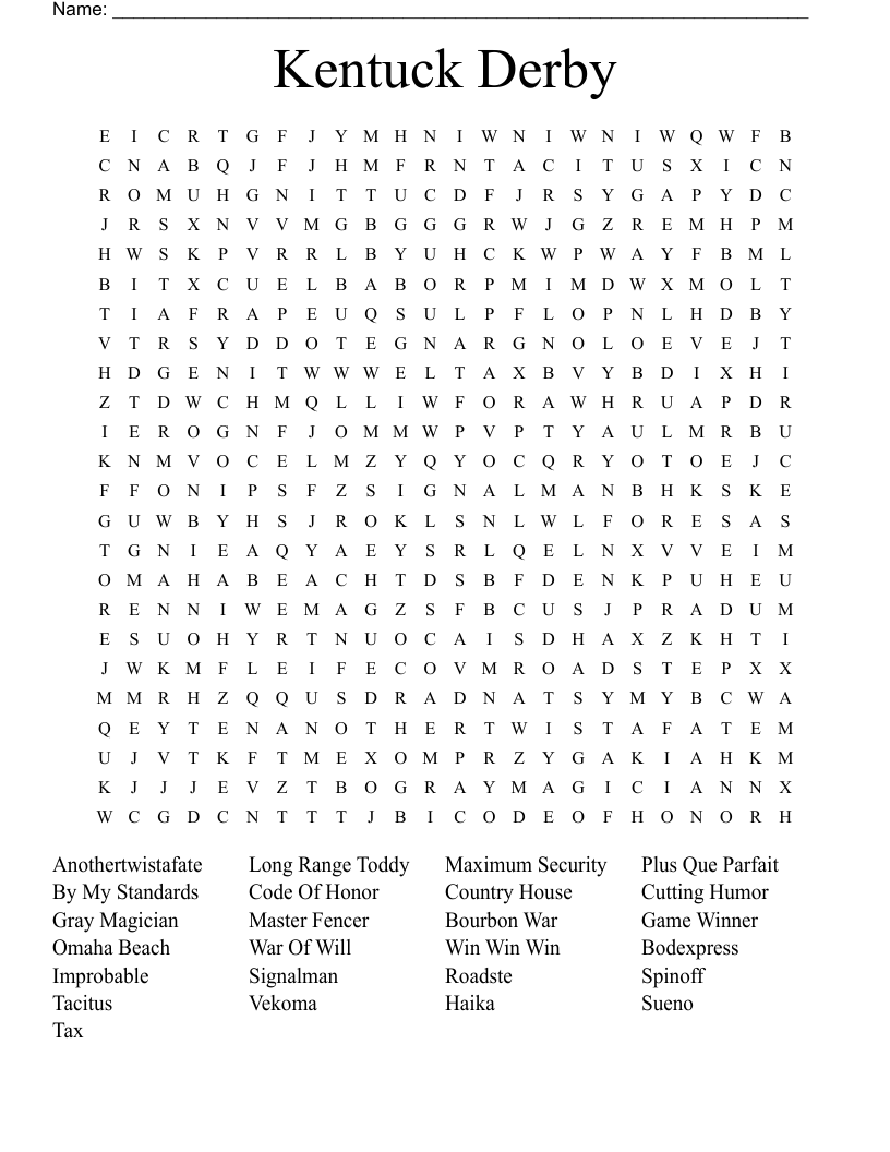 Kentuck Derby Word Search