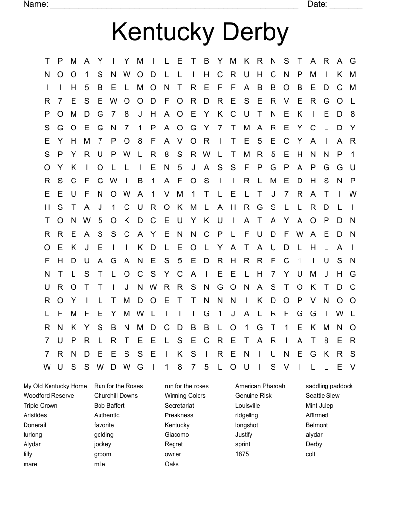 Kentucky Derby Word Search