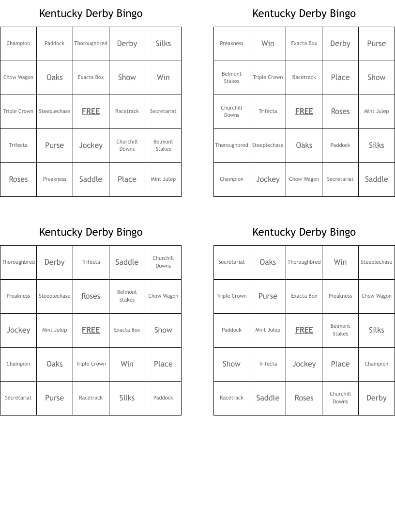 Kentucky Derby Bingo