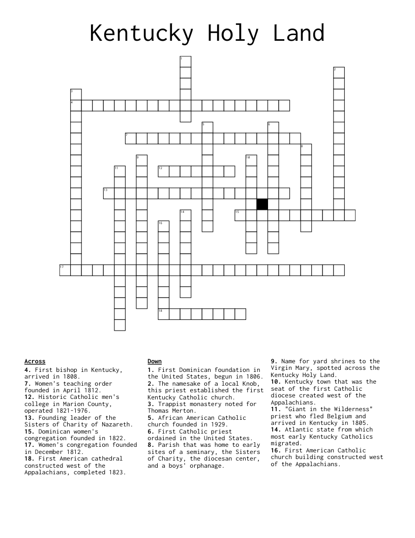 Kentucky Holy Land Crossword