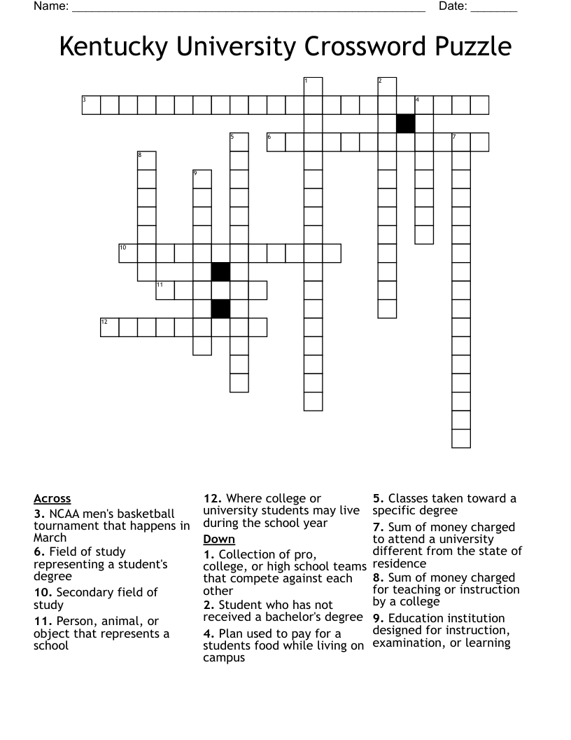 Kentucky University Crossword Puzzle