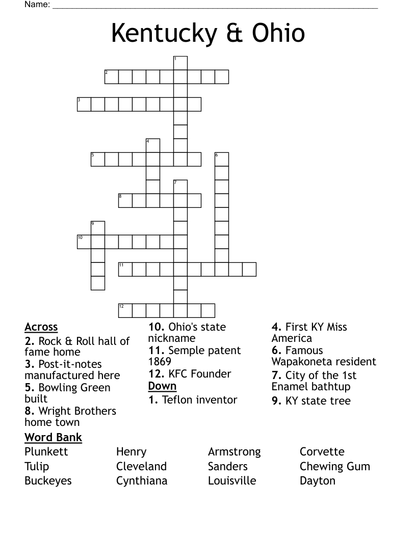 Kentucky & Ohio Crossword