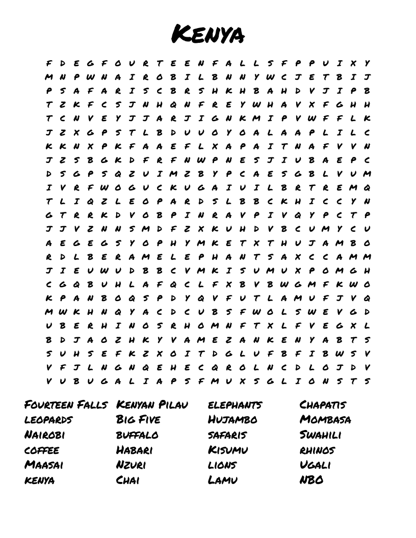 Kenya Word Search
