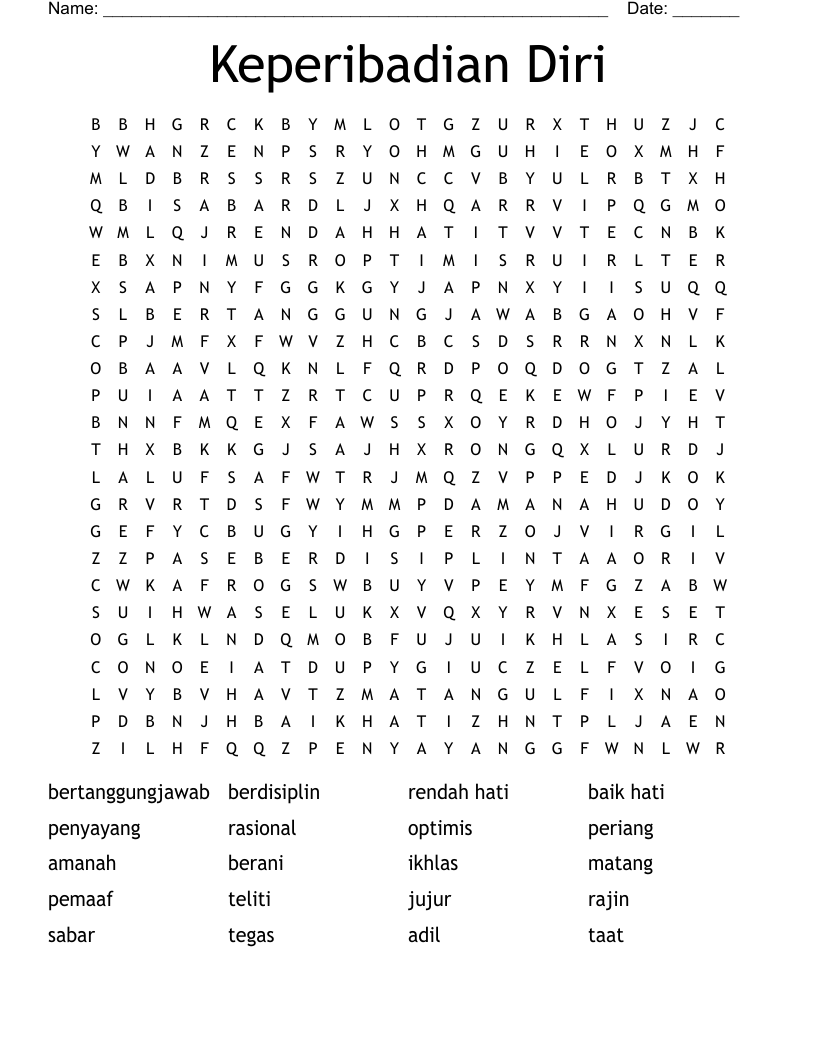 Keperibadian Diri Word Search