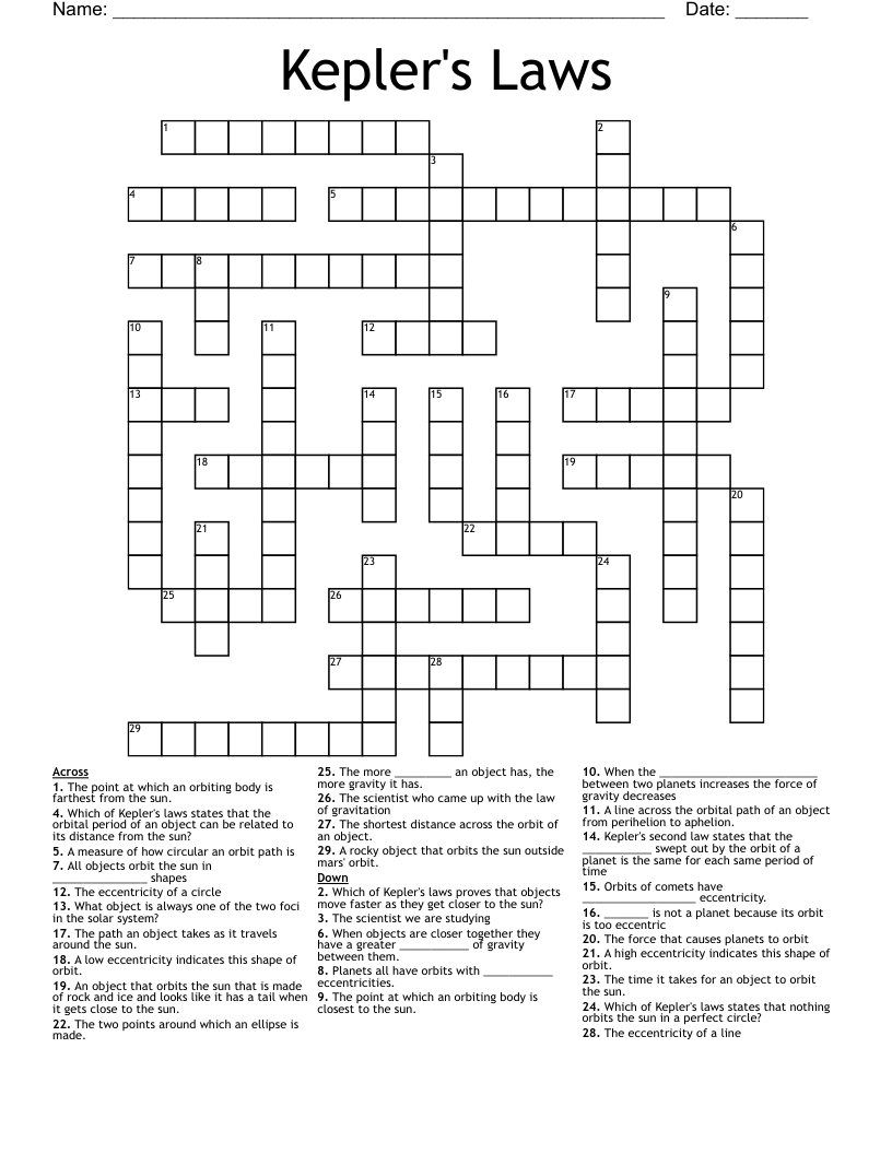 Kepler's Laws Crossword