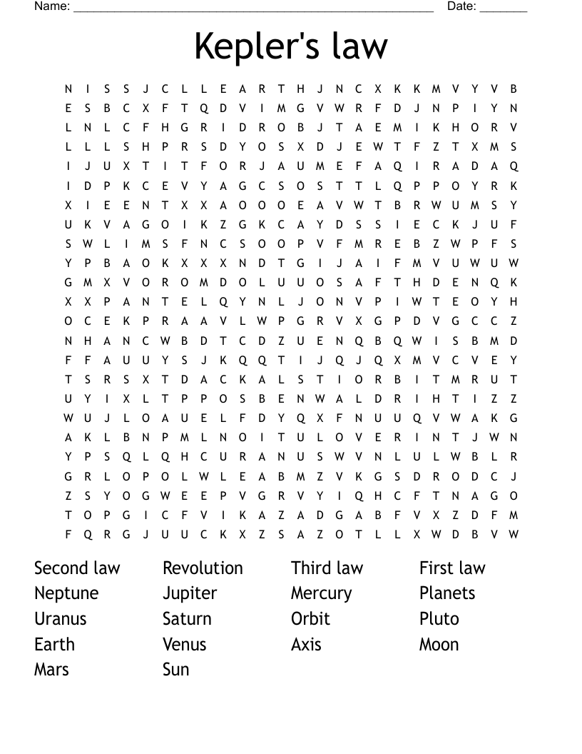 Kepler's law Word Search