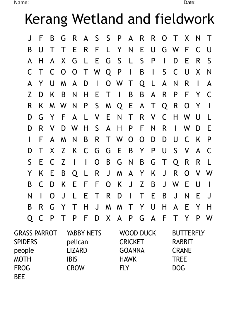 Kerang Wetland and fieldwork Word Search