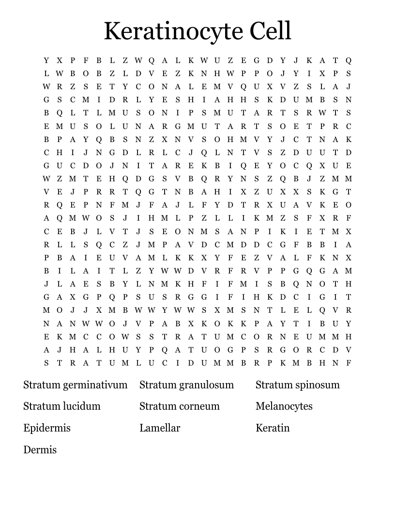 Keratinocyte Cell Word Search