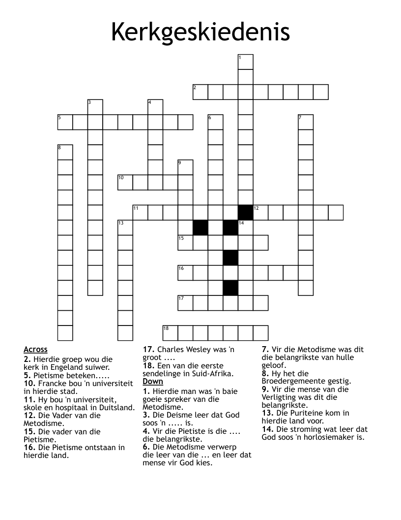Kerkgeskiedenis Crossword