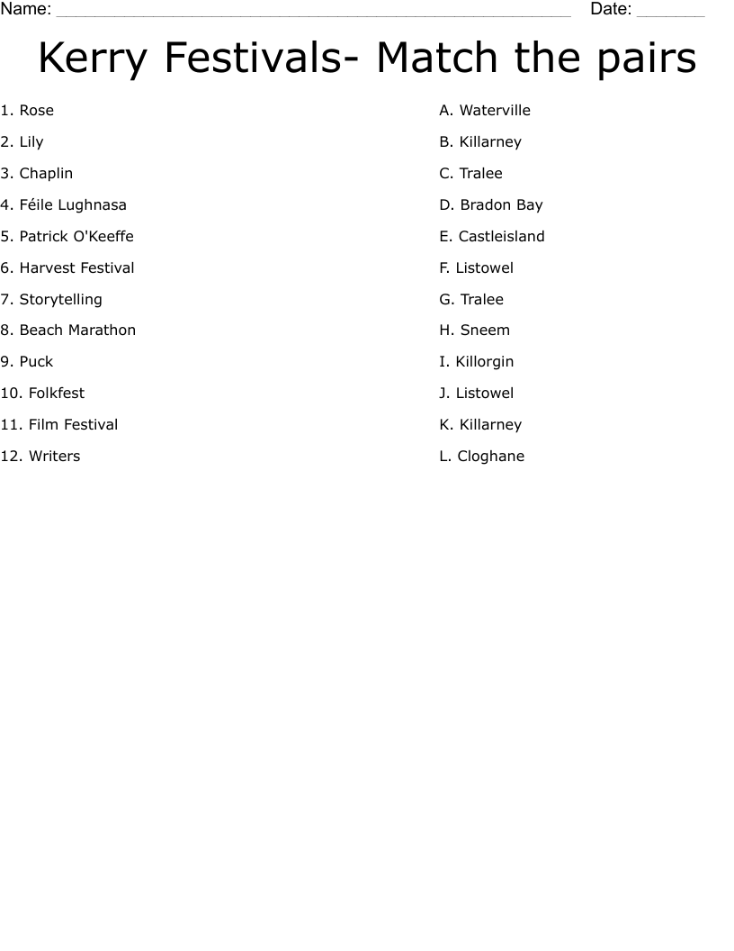 Kerry Festivals- Match the pairs Worksheet