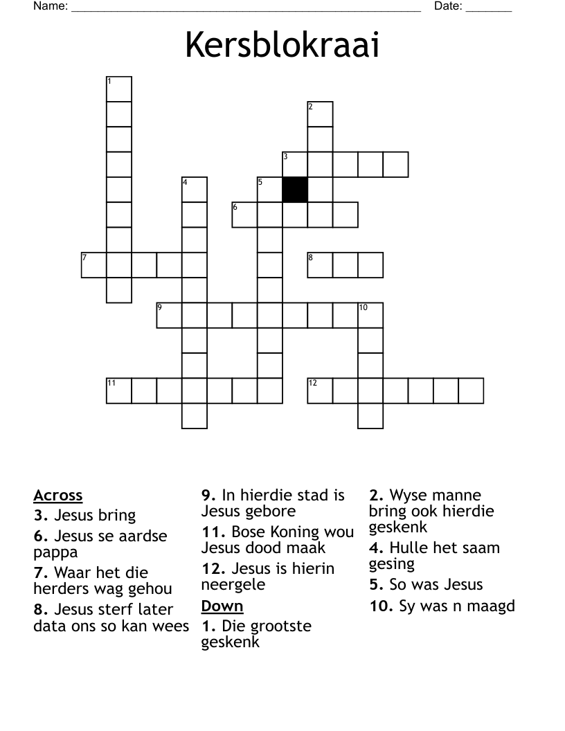 Kersblokraai Crossword