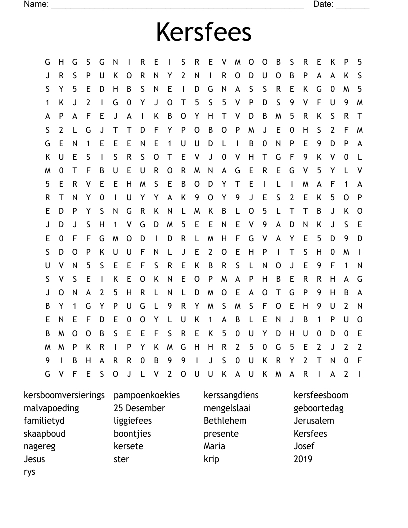 Kersfees Word Search