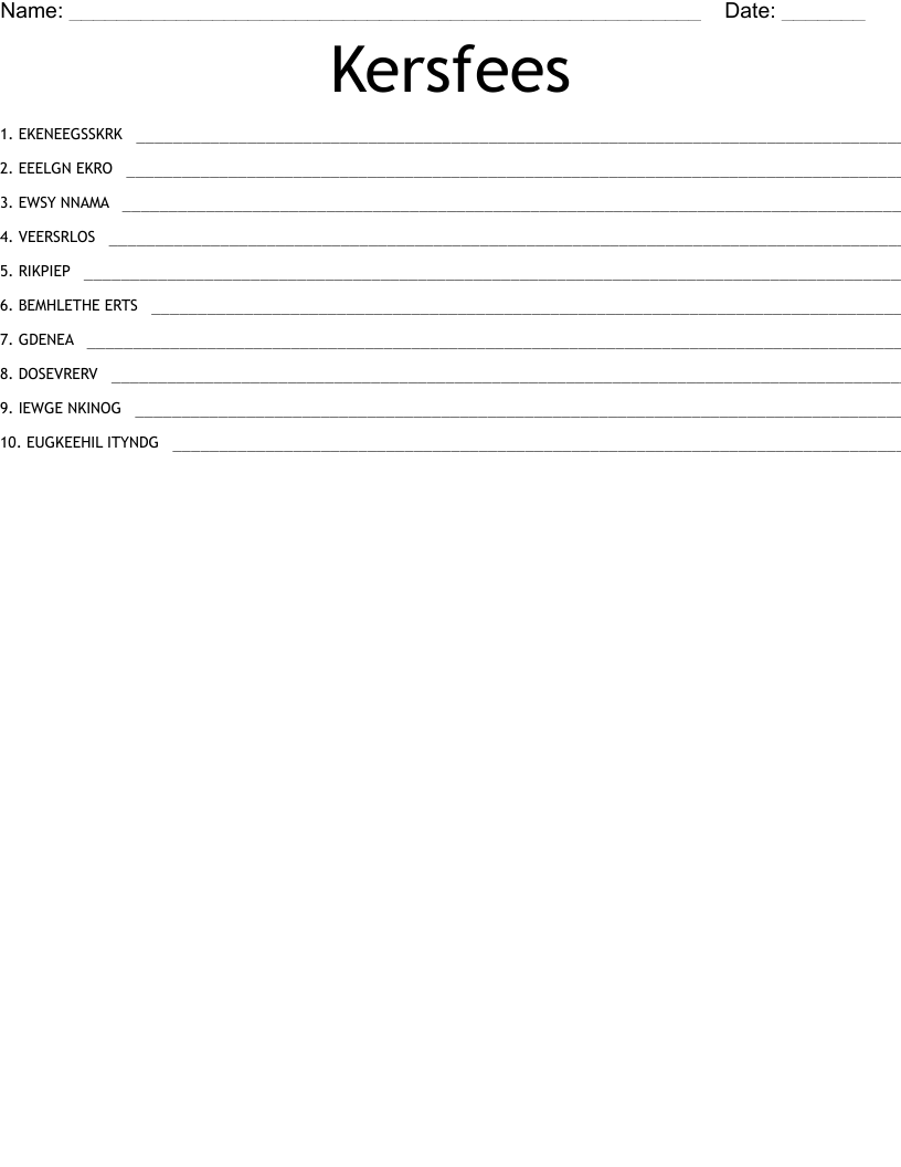 Kersfees Word Scramble