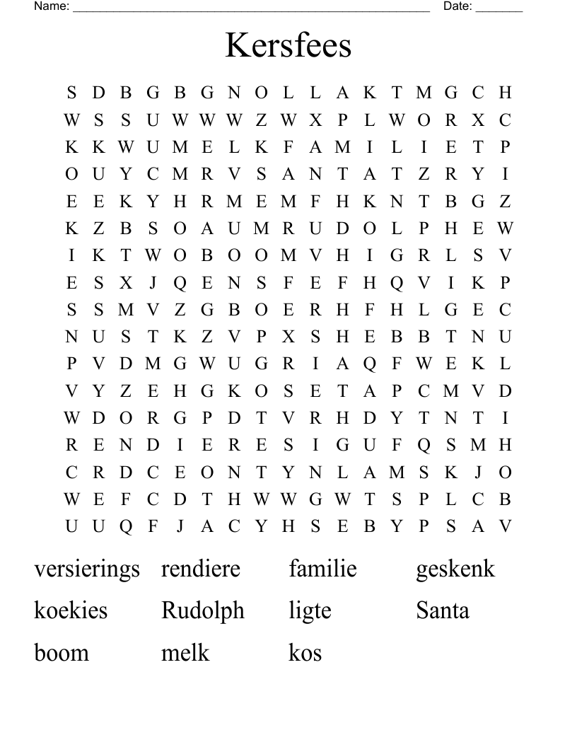 Kersfees Word Search