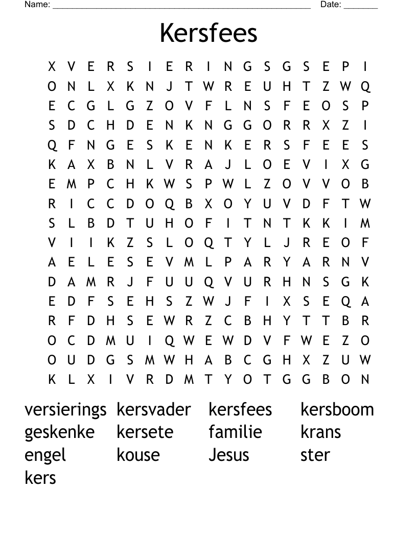 Kersfees Word Search