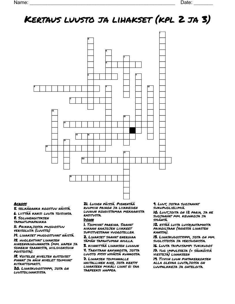 Kertaus luusto ja lihakset (kpl 2 ja 3) Crossword