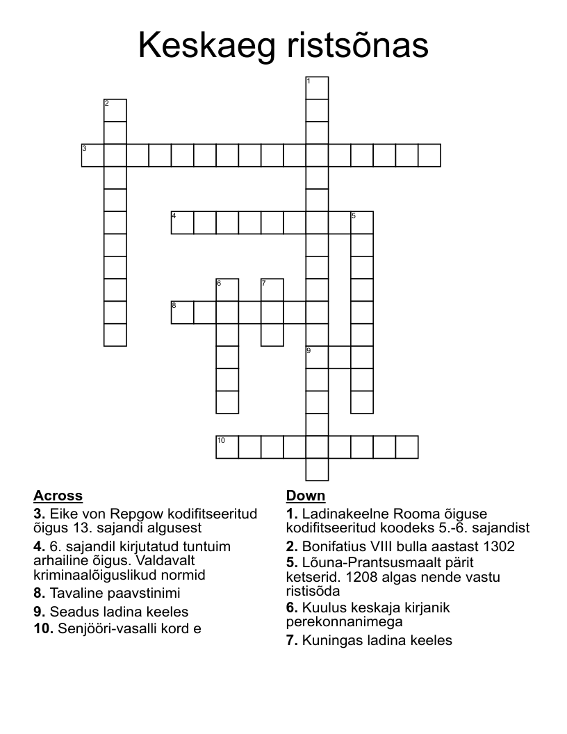 Keskaeg ristsõnas Crossword