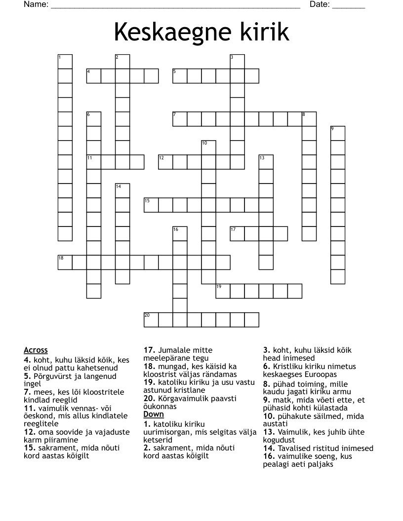 Keskaegne kirik Crossword