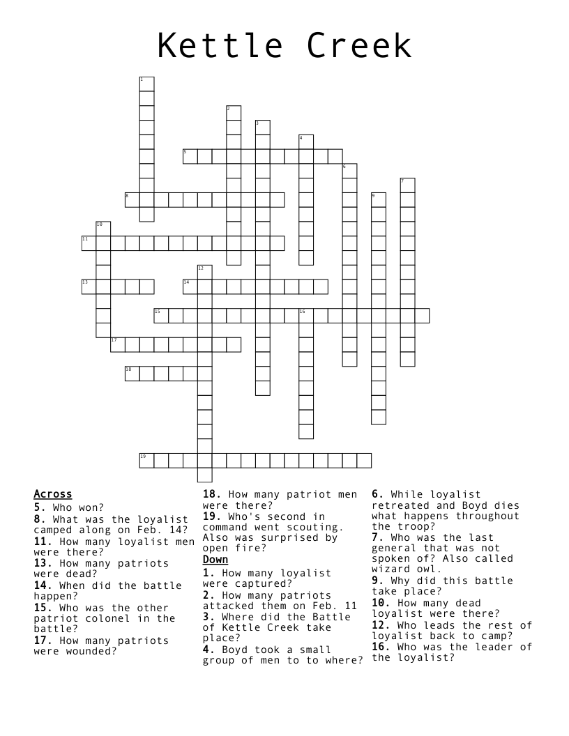 Kettle Creek Crossword