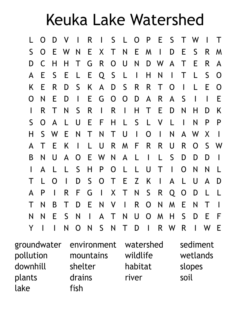 Keuka Lake Watershed Word Search