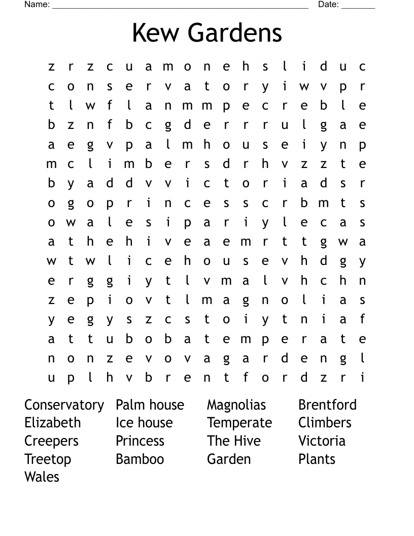 Kew Gardens Word Search