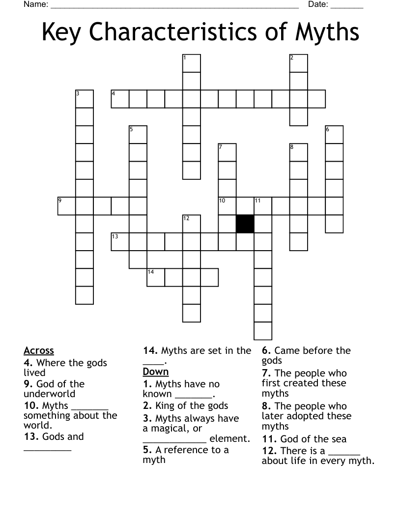 Key Characteristics of Myths Crossword