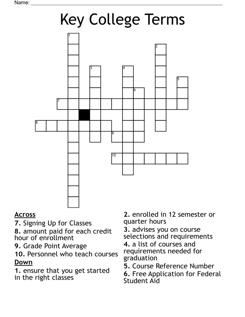 Key College Terms Crossword